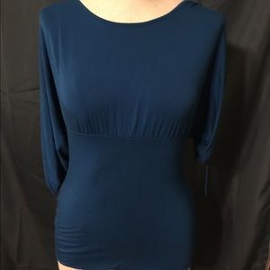 Kennar Size L Turquoise Blouse Gathered Sleeve